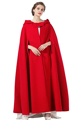 BEAUTELICATE Umhang mit Kapuze Mantel Wollmischung Damen Poncho Cape Lose Trenchcoat Outwear Hochzeit Herbst Winter Halloween Weihnachten (Rot - Voller Länge 127cm, Einheitsgröße) von BEAUTELICATE