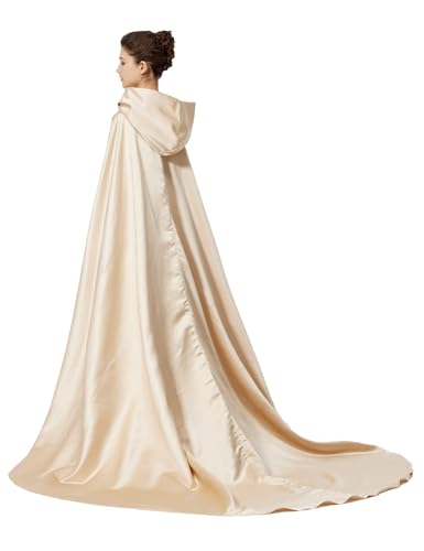 BEAUTELICATE Umhang Damen mit Kapuze Satin Cape Mantel Lang für Hochzeit Brautkleid Fasching Halloween Kostüm Mittelalter Robe Vampir Hexen (Champagner - Lang Schwanz) von BEAUTELICATE