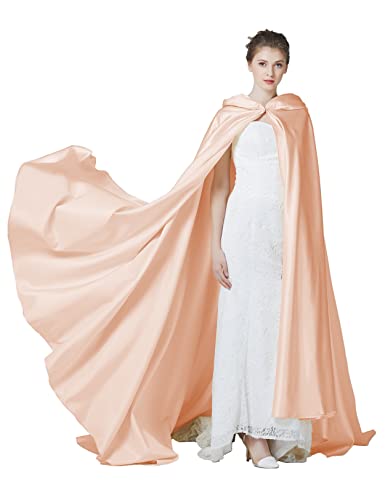 BEAUTELICATE Umhang Damen mit Kapuze Satin Cape Mantel Lang für Hochzeit Brautkleid Fasching Halloween Kostüm Mittelalter Robe Vampir Hexen (Rotgold - Lang Schwanz) von BEAUTELICATE