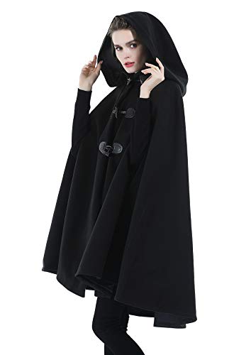 BEAUTELICATE Umhang Mit Kapuze Damen Wollmischung Poncho Winter Mantel Knie Länge Cape Karneval Kostüm Übergröße Schwarz Armee Grün von BEAUTELICATE