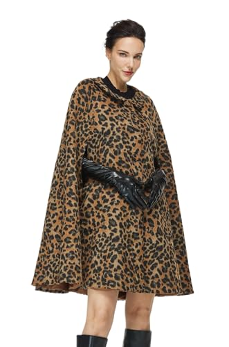 BEAUTELICATE Umhang Poncho Damen Wollmischung Umhang Mantel Bubikragen Poncho Cape mit Ärmelnähte Winddicht Leoparde Wintermantel mit Taschen Herbst Winter für Hochzeit Halloween Weihnachten von BEAUTELICATE