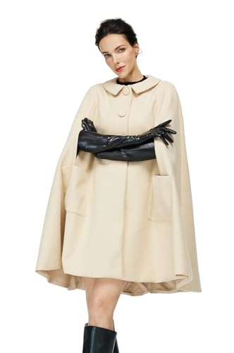 BEAUTELICATE Umhang Poncho Damen Wollmischung Umhang Mantel Bubikragen Poncho Cape mit Ärmelnähte Winddicht Leoparde Wintermantel mit Taschen Herbst Winter für Hochzeit Halloween Weihnachten von BEAUTELICATE