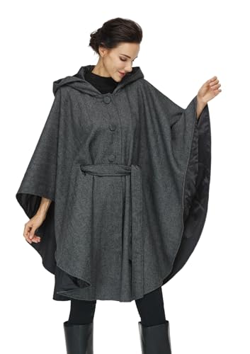 BEAUTELICATE Umhang mit Kapuze Damen Wollmischung Mittelalter Umhang Poncho Übergröße Halloween Cloak Ärmelloser Winddicht Mantel Cardigan für Herbst Winter Weihnachten Karneval, Grau von BEAUTELICATE