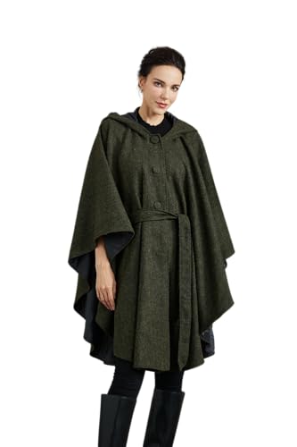 BEAUTELICATE Umhang mit Kapuze Damen Wollmischung Poncho Cape Übergröße Retro Umhang Ärmelloser Winddicht Mantel Poncho Decke Cardigan für Herbst Winter Halloween Weihnachten Karneval,Grün von BEAUTELICATE