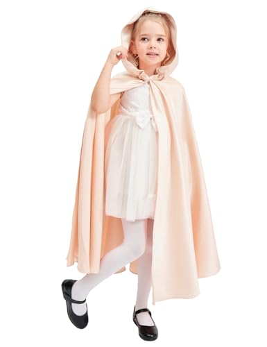 BEAUTELICATE Umhang mit Kapuze Kinder Satin Halloween Cape Mantel Lang Kurz Mädchen Unisex Fasching für Hochzeit Karneval Cosplay Kostüm Robe Vampir Hexen von BEAUTELICATE