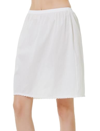 BEAUTELICATE Unterrock Damen Baumwolle Kurz Lang Antistatisch Petticoat Unterröck mit Gehäkelte Spitze für Dirndl Durchsichtige Kleider Röcke,Weiß - 50cm,M von BEAUTELICATE