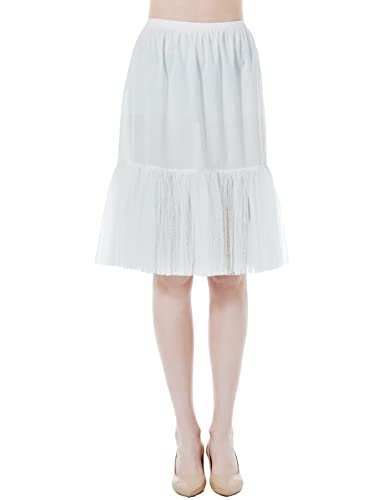 BEAUTELICATE Unterrock Damen Lang 100% Baumwolle Antistatisch Unterröcke für Durchsichtige Kleider Petticoat Halbrock Unterkleid mit Tüll Lace (Elfenbein - Tüllbesatz - 60cm,M) von BEAUTELICATE