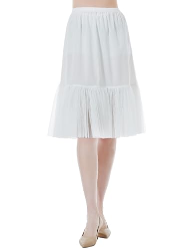 BEAUTELICATE Unterrock Damen Lang 100% Baumwolle Antistatisch Unterröcke für Durchsichtige Kleider Petticoat Halbrock Unterkleid mit Tüll Lace (Elfenbein - Tüllbesatz - 60cm,XL) von BEAUTELICATE