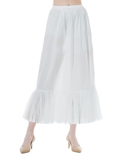 BEAUTELICATE Unterrock Damen Lang 100% Baumwolle Antistatisch Unterröcke für Durchsichtige Kleider Petticoat Halbrock Unterkleid mit Tüll Lace (Elfenbein - Tüllbesatz - 80cm,L) von BEAUTELICATE