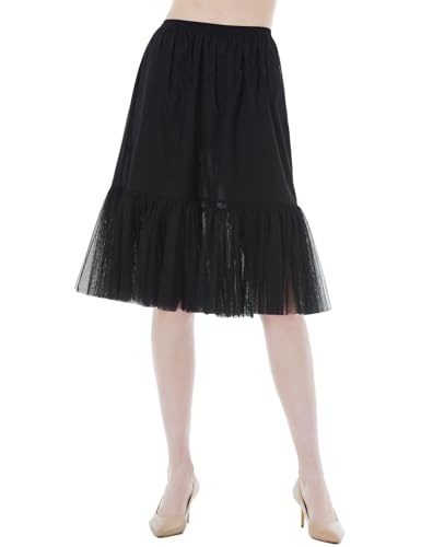 BEAUTELICATE Unterrock Damen Lang 100% Baumwolle Antistatisch Unterröcke für Durchsichtige Kleider Petticoat Halbrock Unterkleid mit Tüll Lace (Schwarz - Tüllbesatz - 60cm,XXL) von BEAUTELICATE