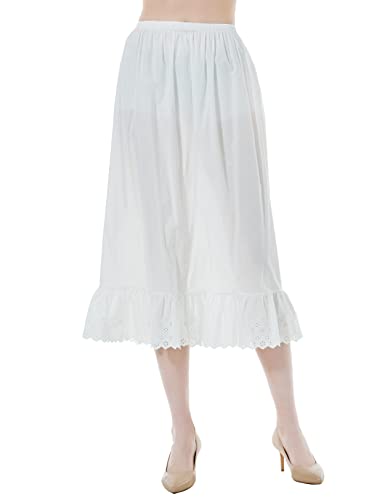 BEAUTELICATE Unterrock Damen 100% Baumwolle Lang Antistatisch Petticoat Halbrock Unterkleid für Kleid mit Anglaise Lace (Elfenbein - Gewellte Spitzenkante - 80cm, M) von BEAUTELICATE