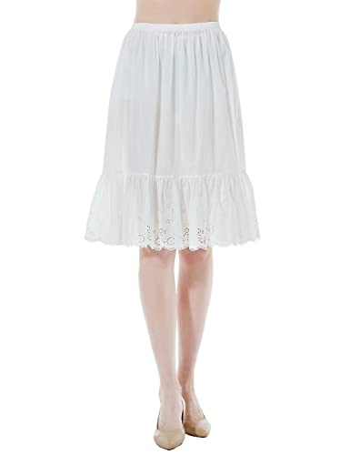 BEAUTELICATE Unterrock Damen Baumwolle Lang Kurz Antistatisch Unterröcke für Durchsichtige Kleider Halbrock Petticoat Unterkleid mit Spitze (Elfenbein - Stickende Spitze - 60cm,M) von BEAUTELICATE