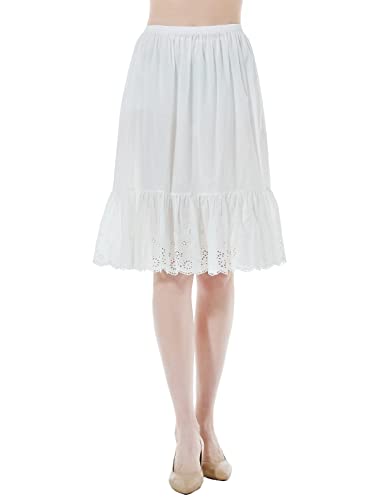 BEAUTELICATE Unterrock Damen 100% Baumwolle Lang Antistatisch Petticoat Halbrock Unterkleid für Kleid mit Anglaise Lace Dirndl Unterrock (Elfenbein - 60cm, M) von BEAUTELICATE