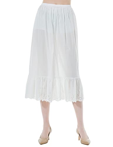 BEAUTELICATE Unterrock Damen 100% Baumwolle Lang Antistatisch Petticoat Halbrock Unterkleid für Kleid mit Anglaise Lace Dirndl Unterrock (Elfenbein - 80cm, L) von BEAUTELICATE