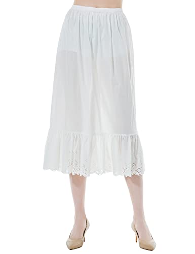 BEAUTELICATE Unterrock Damen Baumwolle Lang Kurz Antistatisch Unterröcke für Durchsichtige Kleider Halbrock Petticoat Unterkleid mit Spitze (Elfenbein - 80cm,M) von BEAUTELICATE