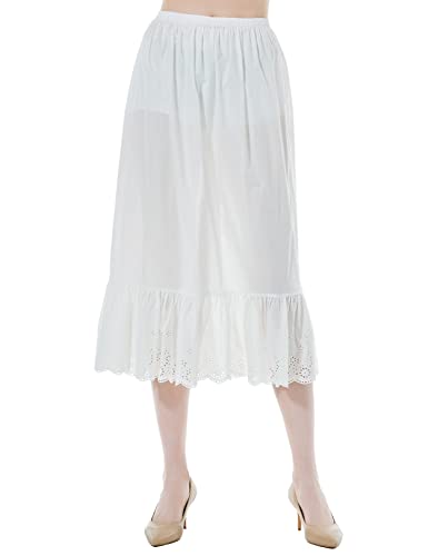 BEAUTELICATE Unterrock Damen Baumwolle Lang Kurz Antistatisch Unterröcke für Durchsichtige Kleider Halbrock Petticoat Unterkleid mit Spitze (Elfenbein - Stickende Spitze - 80cm,M) von BEAUTELICATE