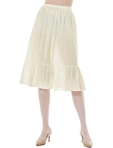 BEAUTELICATE Unterrock Damen 100% Baumwolle Lang Antistatisch Petticoat Halbrock Unterkleid für Kleid mit Rüschen (Antik Beige - 65cm, M) von BEAUTELICATE