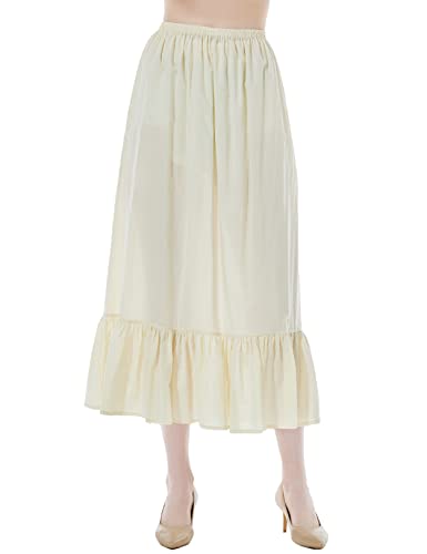 BEAUTELICATE Unterrock Damen 100% Baumwolle Lang Antistatisch Petticoat Halbrock Unterkleid für Kleid mit Rüschen (Antik Beige - 85cm, L) von BEAUTELICATE