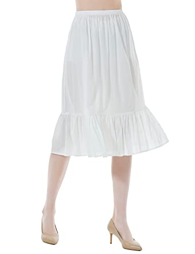 BEAUTELICATE Unterrock Damen Baumwolle Lang Kurz Antistatisch Halbrock Unterkleid Petticoat Unterrock mit Rüschen für Durchsichtige Kleider Dirndl (Elfenbein - 65cm, L) von BEAUTELICATE