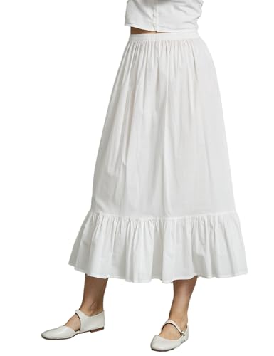 BEAUTELICATE Unterrock Damen Baumwolle Lang Kurz Antistatisch Halbrock Unterkleid Petticoat Unterrock mit Rüschen für Durchsichtige Kleider Dirndl (Elfenbein - 85cm, L) von BEAUTELICATE