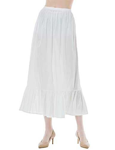 BEAUTELICATE Unterrock Damen 100% Baumwolle Lang Antistatisch Petticoat Halbrock Unterkleid für Kleid mit Rüschen (Elfenbein - 85cm, S) von BEAUTELICATE