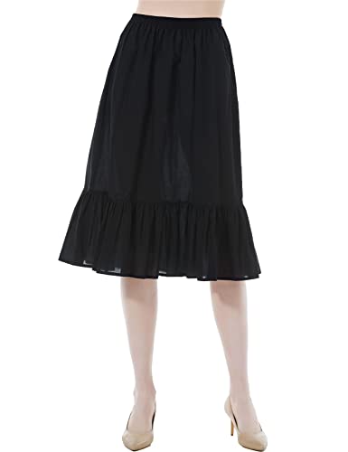 BEAUTELICATE Unterrock Damen 100% Baumwolle Lang Antistatisch Petticoat Halbrock Unterkleid für Kleid mit Rüschen (Schwarz - 65cm, L) von BEAUTELICATE