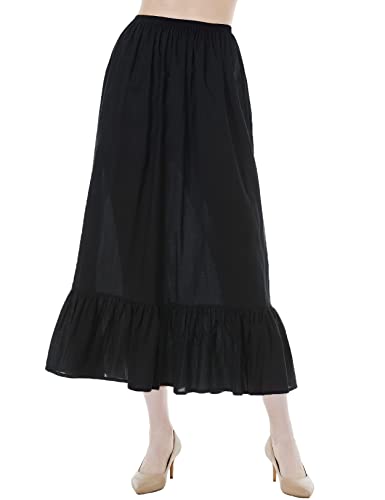 BEAUTELICATE Unterrock Damen 100% Baumwolle Lang Antistatisch Petticoat Halbrock Unterkleid für Kleid mit Rüschen (Schwarz - 85cm, L) von BEAUTELICATE