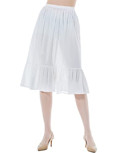 BEAUTELICATE Unterrock Damen 100% Baumwolle Lang Antistatisch Petticoat Halbrock Unterkleid für Kleid mit Rüschen (Weiß - 65cm, L) von BEAUTELICATE