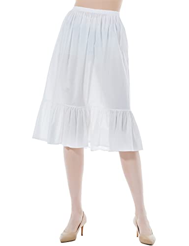 BEAUTELICATE Unterrock Damen 100% Baumwolle Lang Antistatisch Petticoat Halbrock Unterkleid für Kleid mit Rüschen (Weiß - 65cm, M) von BEAUTELICATE