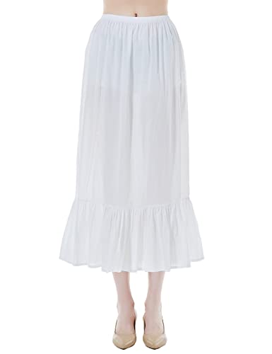 BEAUTELICATE Unterrock Damen 100% Baumwolle Lang Antistatisch Petticoat Halbrock Unterkleid für Kleid mit Rüschen (Weiß - 85cm, M) von BEAUTELICATE