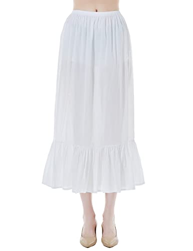 BEAUTELICATE Unterrock Damen 100% Baumwolle Lang Antistatisch Petticoat Halbrock Unterkleid für Kleid mit Rüschen (Weiß - 85cm, XXL) von BEAUTELICATE