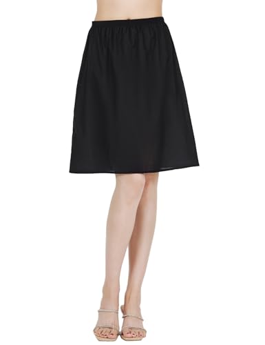 BEAUTELICATE Unterrock Damen 100% Baumwolle Lang Kurz Petticoat Unterrock Halbrock Antistatisch Knielang für Dirndl Durchsichtige Kleide (Schwarz - 50cm Länge, S) von BEAUTELICATE