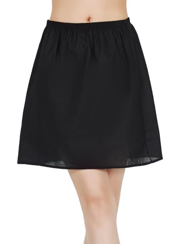 BEAUTELICATE Unterrock Damen 100% Baumwolle Lang Kurz Vintage Petticoat Unterrock für Durchsichtige Kleider Halbrock Caramel Weiß Schwarz Elfenbein (Schwarz - 40cm Länge, XXL) von BEAUTELICATE