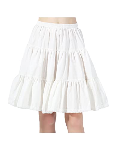 BEAUTELICATE Unterrock Damen 100% Baumwolle Vintage A-Linie Rock Lang Kurz Halbrock mit Spitze Petticoat Unterrock für Dirndl 55CM 75CM 90CM S M L XL XXL (Elfenbein Weiß - 22", XXL) von BEAUTELICATE