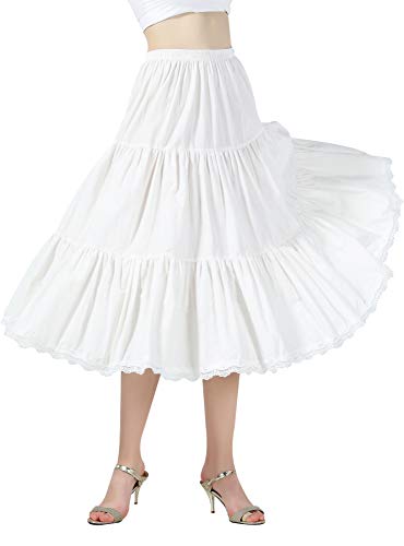 BEAUTELICATE Unterrock Damen 100% Baumwolle Vintage A-Linie Rock Lang Kurz Halbrock mit Spitze Petticoat Unterrock für Dirndl 55CM 75CM 90CM S M L XL XXL (Elfenbein Weiß - 30", XXL) von BEAUTELICATE