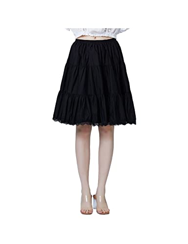 BEAUTELICATE Unterrock Damen 100% Baumwolle Vintage A-Linie Rock Lang Kurz Halbrock mit Spitze Petticoat Unterrock für Dirndl 55CM 75CM 90CM S M L XL XXL (Schwarz - 22", XXL) von BEAUTELICATE