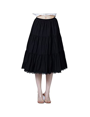 BEAUTELICATE Unterrock Damen 100% Baumwolle Vintage A-Linie Rock Lang Kurz Halbrock mit Spitze Petticoat Unterrock für Dirndl 55CM 75CM 90CM S M L XL XXL (Schwarz - 30", XXL) von BEAUTELICATE