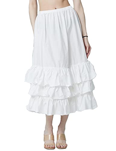 BEAUTELICATE Unterrock Damen 100% Baumwolle Vintage Halbrock Kurz Lang Petticoat mit Volant Knielang für Dirndl Durchsichtige Kleider (DREI Rüschen - 75cm, M) von BEAUTELICATE