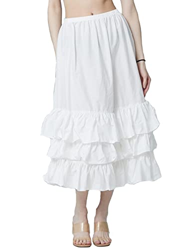 BEAUTELICATE Unterrock Damen 100% Baumwolle Vintage Halbrock Kurz Lang Petticoat mit Volant Knielang für Dirndl Durchsichtige Kleider (DREI Rüschen - 75cm, S) von BEAUTELICATE