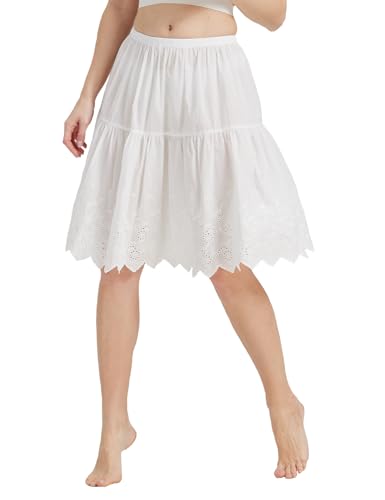 BEAUTELICATE Unterrock Damen Baumwolle Antistatisch Petticoat Unterrock Kurz Knielang Halbrock mit Lochstickerei für Dirndl Durchsichtige Kleider Elfenbein,XXL von BEAUTELICATE