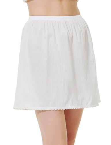 BEAUTELICATE Unterrock Damen Baumwolle Kurz Lang Antistatisch Petticoat Unterröck mit Gehäkelte Spitze für Dirndl Durchsichtige Kleider Röcke, Weiß - 40cm,L von BEAUTELICATE