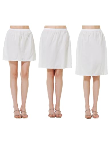 BEAUTELICATE Unterrock Damen Baumwolle Kurz Lang Antistatisch Petticoat Unterröck mit Gehäkelte Spitze für Dirndl Durchsichtige Kleider Röcke,Weiß - 3pcs,XL von BEAUTELICATE