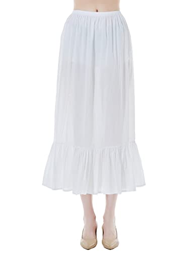 BEAUTELICATE Unterrock Damen Baumwolle Lang Kurz Antistatisch Halbrock Unterkleid Petticoat Unterrock mit Rüschen für Durchsichtige Kleider Dirndl (Weiß - 85cm, M) von BEAUTELICATE