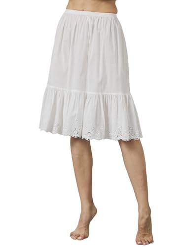 BEAUTELICATE Unterrock Damen Baumwolle Lang Kurz Antistatisch Unterröcke für Durchsichtige Kleider Halbrock Petticoat Unterkleid mit Spitze (Elfenbein - 60cm,XL) von BEAUTELICATE