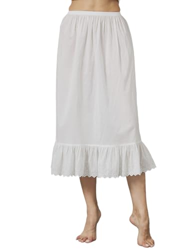 BEAUTELICATE Unterrock Damen Baumwolle Lang Kurz Antistatisch Unterröcke für Durchsichtige Kleider Halbrock Petticoat Unterkleid mit Spitze (Elfenbein - 80cm,XL) von BEAUTELICATE