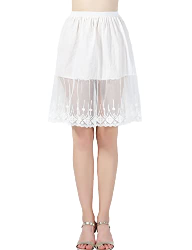 BEAUTELICATE Unterrock Damen Baumwolle Lang Unterrock für Kleid mit Spitze für Dirndl Durchsichtige Kleider Antistatisch Petticoat Halbrock (Elfenbein - 60cm, L) von BEAUTELICATE