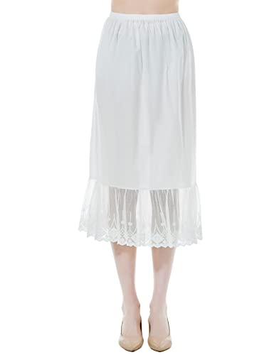 BEAUTELICATE Unterrock Damen Baumwolle Lang Unterrock für Kleid mit Spitze für Dirndl Durchsichtige Kleider Antistatisch Petticoat Halbrock (Elfenbein - 80cm, L) von BEAUTELICATE
