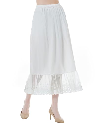 BEAUTELICATE Unterrock Damen Baumwolle Lang Unterrock für Kleid mit Spitze für Dirndl Durchsichtige Kleider Antistatisch Petticoat Halbrock (Elfenbein - 80cm, L) von BEAUTELICATE