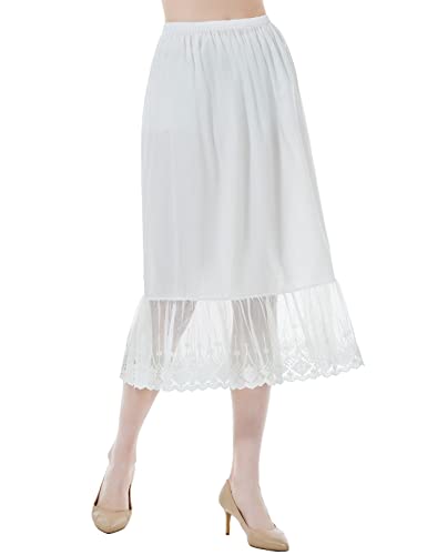 BEAUTELICATE Unterrock Damen Baumwolle Lang Unterrock für Kleid mit Spitze für Dirndl Durchsichtige Kleider Antistatisch Petticoat Halbrock (Elfenbein - 80cm, M) von BEAUTELICATE