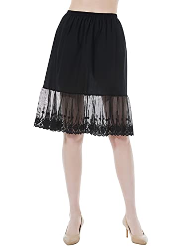 BEAUTELICATE Unterrock Damen Baumwolle Lang Unterrock für Kleid mit Spitze für Dirndl Durchsichtige Kleider Antistatisch Petticoat Halbrock (Schwarz - 60cm, L) von BEAUTELICATE